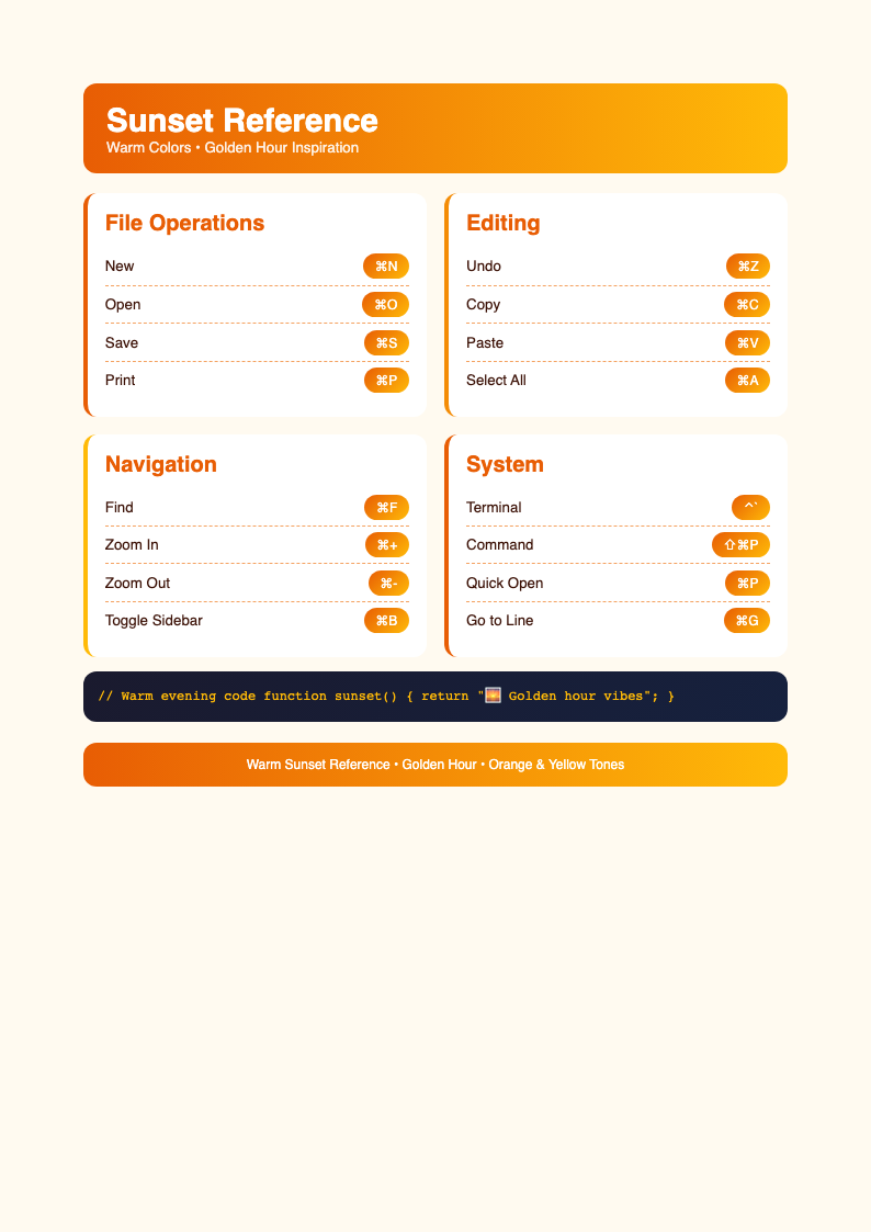Warm sunset quick reference